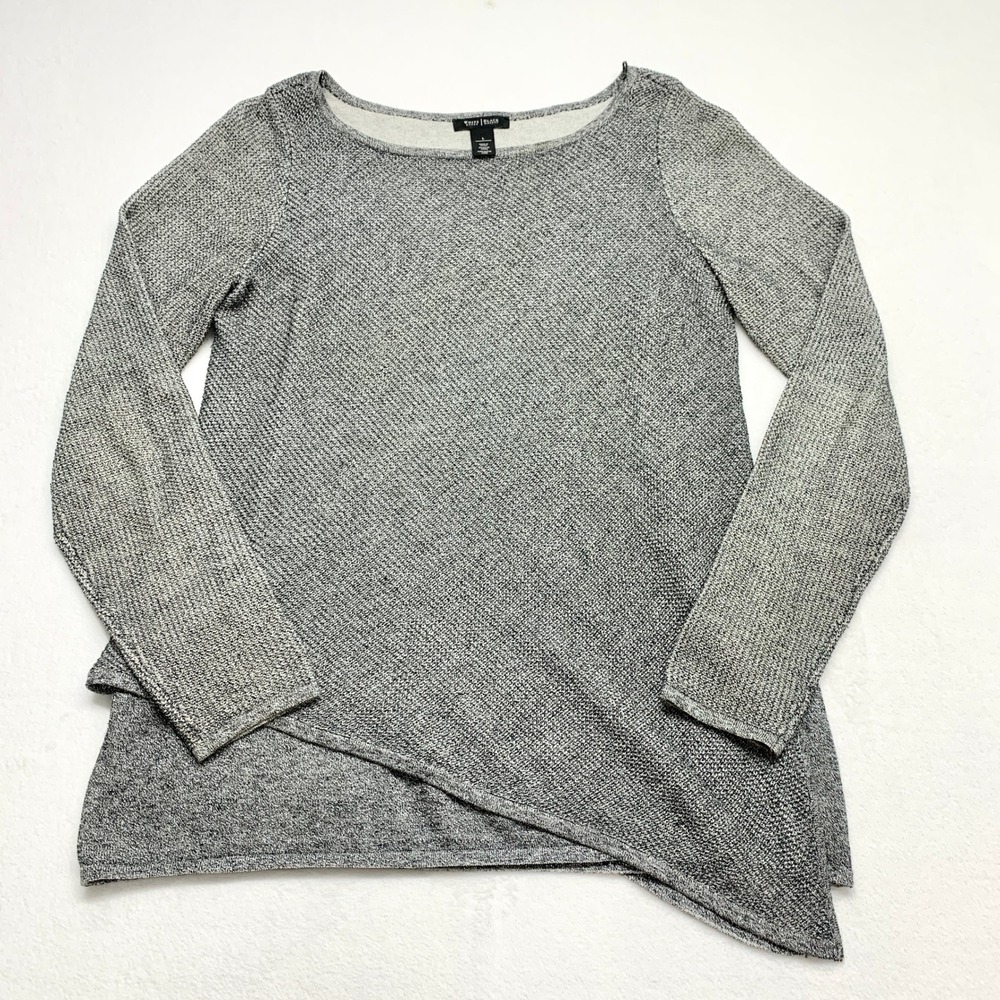 White‎ House Black Market Asymmetrical Hem Sweater Womens Size L Grey Metallic